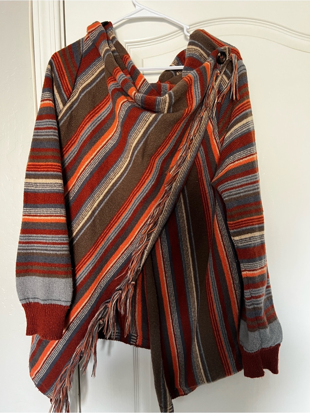 Striped Brown and Orange bohemian Women’s Wrap Sweater